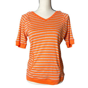 New Jones New York Sport Hoodie in Orange and Gray Stripes Size Medium Petite
